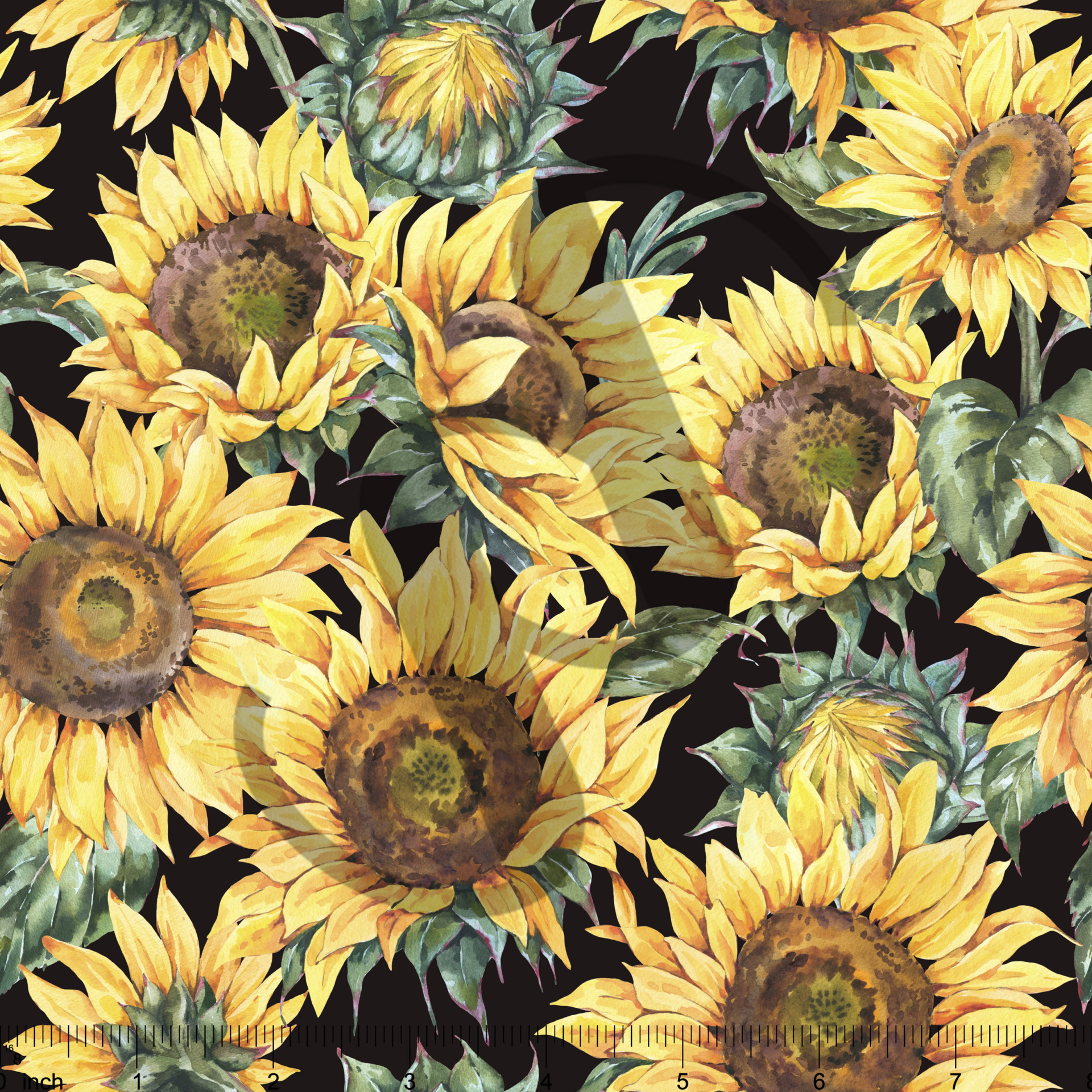 Watercolor rustic seamless pattern, farmhouse sunflower wildflow